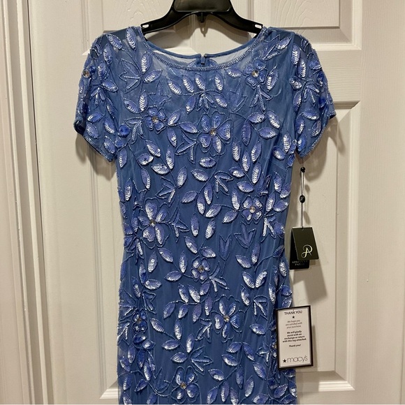 Adrianna Papell Dresses & Skirts - Beautiful Adrianna Papell Blue Dress with Floral Beaded & Sequins Embroidery